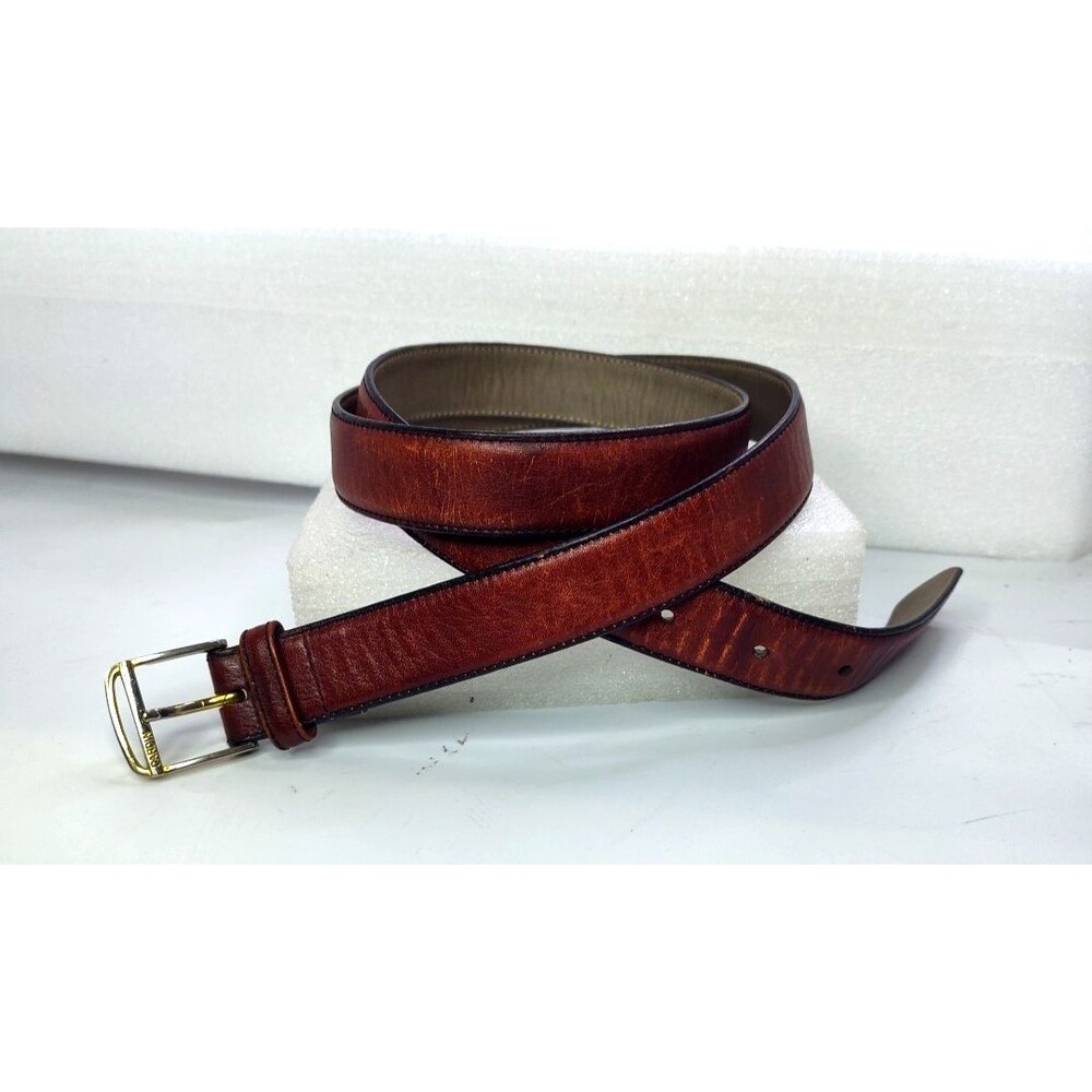 VTG Pierre Cardin Men's Brown Cowhide Belt Sz 38/ 90  1”Wide Gold Buckle w Logo